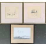 Noel Dudley (1896-1975), pencil sketches 'A Dream - Sedgemoor' (duck in flight), and woodcock in