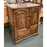 An oak cupboard two panelled doors over single drawer, on bracket feet, 81x54x97cmH