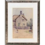 British School, An early 20th century watercolour, young girl in front of a rural house, signed