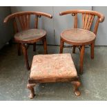 A pair of bentwood child's chairs, each seat 32cmH; together with a small walnut footstool