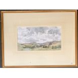 Josephine Milton, 'The Cheviot Hills near Jedborough, Scotland', watercolour, initialled, 17x32cm