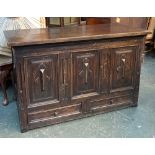 An oak three panel mule chest, with two drawers below, 127x63x78cmH