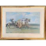 After Sir Alfred Munnings, 'The Start' published 1953 by Frost & Reed, 45x72cm