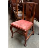 A generous Georgian splatback dining chair, drop-in seats on cabriole legs, joined by turned H