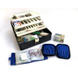 A Milbro fishing tackle box to include various hooks, swivels, rigs, rig wallets, floats, lures etc