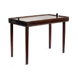 A folding mahogany campaign tray/side table, 66x41x50cm high