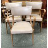 A set of four bentwood mid century beech kitchen chairs, with vinyl upholstered seats and backs (one