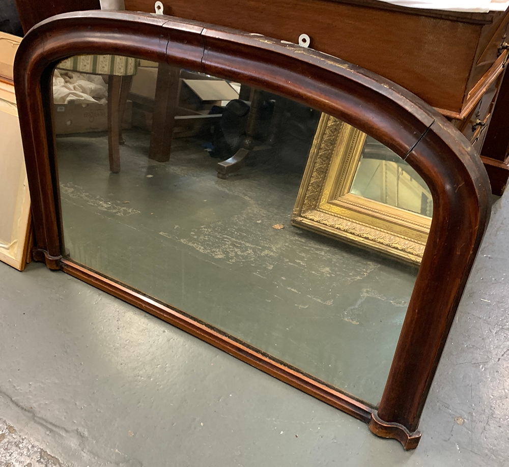 A mahogany over mantel dome top mirror, 100x66cm