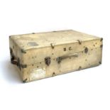 A vintage hide steamer trunk, with fitted interior, including clothes hangers and removable