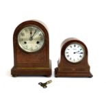 A mahogany domed mantel clock, dial marked Grey Brooke Dorchester, 17cmH; together with one other