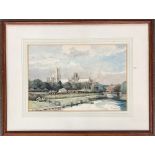 Early 20th century watercolour, Ely Cathedral from the river, signed E. Gardiner, 24x35cm; together