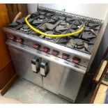 A MasterChef industrial gas range, with six burners and double oven, 90cmW