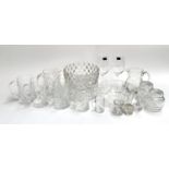 A mixed lot of cut glassware to include fruitbowls, two Dartington crystal wine glasses, tankards