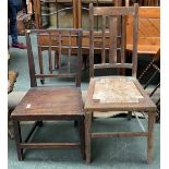 An oak occasional chair with rush seat, together with a provincial Georgian chair with solid elm