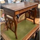 A small side table with two drawers, on 'lyre' end supports, 84cmW