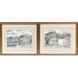 A pair of watercolours, dated 1955, possibly Grecian street scenes, signed indistinctly, each