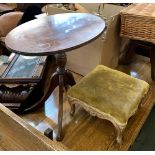 A 19th century French footstool, upholstered top on carved cabrioles, 33cm2; together with a small