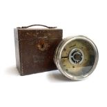 Pigeon racing interest: a brass and nickel timer, 18cm diameter, in wooden case