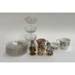 A mixed lot to include 10 Stuart crystal saucers; three Beswick Beatrix potter figurines (af); Poole