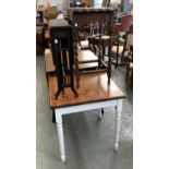 A square oak topped table, 68x68x69cmH; together with a sutherland table and one other small oak