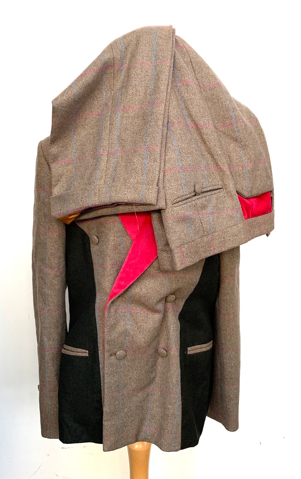 A gents double breasted tweed suit with velvet shawl collar and wool panels; together with a pair of - Image 2 of 2