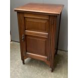 A mahogany pot cupboard, panelled door, two shelves, 48x41x78cmH