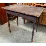 A 19th century stained pine side table, single drawer on square section legs, 78x49x69cm