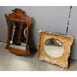 A 19th century wall mirror, scumble painted, 63cmH; together with a gilt gesso wall mirror with