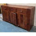 A modern Art Deco style hardwood sideboard, comprising three drawers over three cupboard doors,