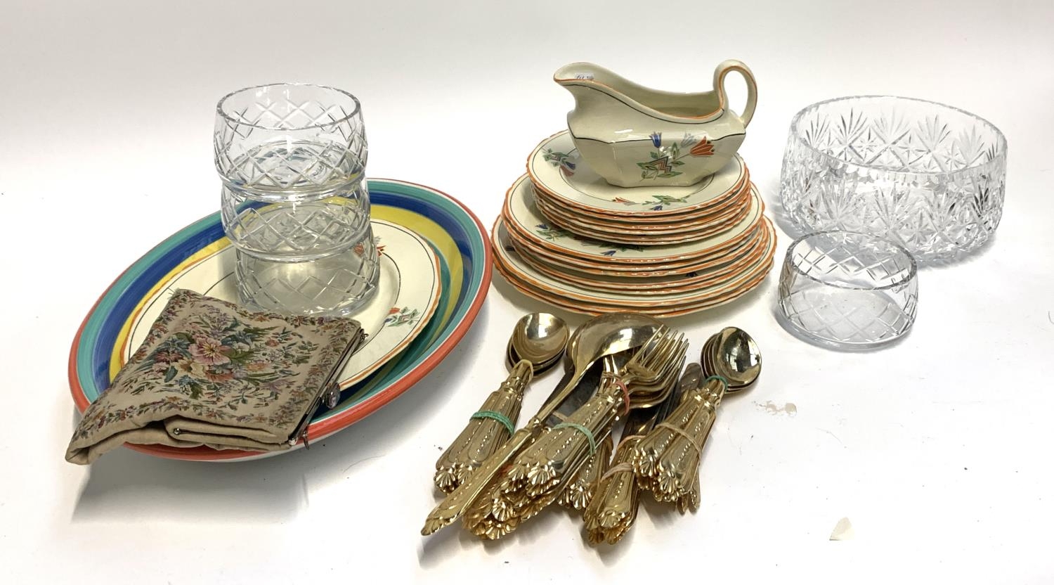 A Palissy part dinner service; together with several cut glass fruit salad bowls; together with