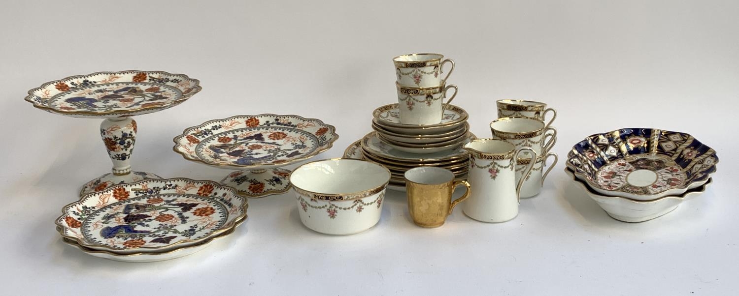 Balmoral China tea set; together with two Coalport Imari tazza, two further cake lates etc