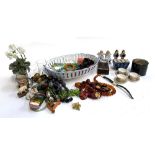 A mixed lot of costume jewellery together with a Russian lacquer box; Spode miniature teacups etc