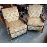 A pair of armchairs with double caned sides, 86cmW