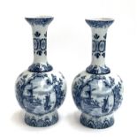 A pair of 20th Century blue and white Delft Vases printed sailing boats, windmill, ?dec 507? to