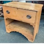 A small 19th century pine chest with single drawer over undershelf, on shaped bracket feet,