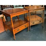 A pair of modern nightstands, each having green leather inset slide, undershelf and single drawer,