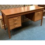 A modern kneehole desk with three drawers and cupboard, 135cmW