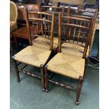 A set of six oak spindle back chairs with drop in rush seats (6)