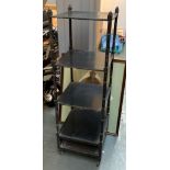 A Victorian ebonised four tier whatnot, drawer missing, 40x40x123cmH