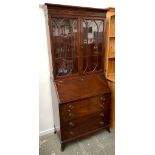 A mahogany glazed bureau bookcase, with fall front over four drawers, 85cmW