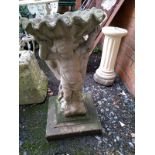 A cherub bird bath with base, 65cmH