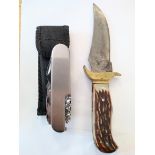 A steel Swiss army knife, 9cmL; together with one other blade with antler style handle (2)