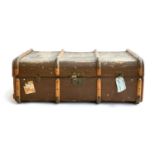 An Army and Navy woodbanded canvas travel trunk, marked Lt. W. J. Greener, 34th Sikh Pioneers