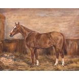 W Wasdell Trickett, 'Banbury' 1938 chestnut hunter in stable, the rug with initials RHP, oil on