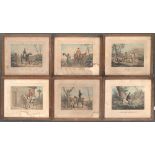After H. Vernet, a set of six colour engravings depicting huntsmen, each 17x21cm; together with a