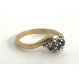 A 9ct gold sapphire and diamond ring, size O, approx. 3.4g