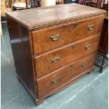 An oak chest of three drawers, crossbanded top, on bracket feet, 91x50x86cmH