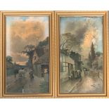 After F. Arnold, two oleographs of village scenes, each 46x25cm