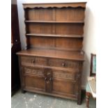 An oak cottage dresser, 123x43x175cmH