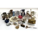 A mixed lot to include Halcyon days trinket pot; various spill vases; commemorative ware; cut
